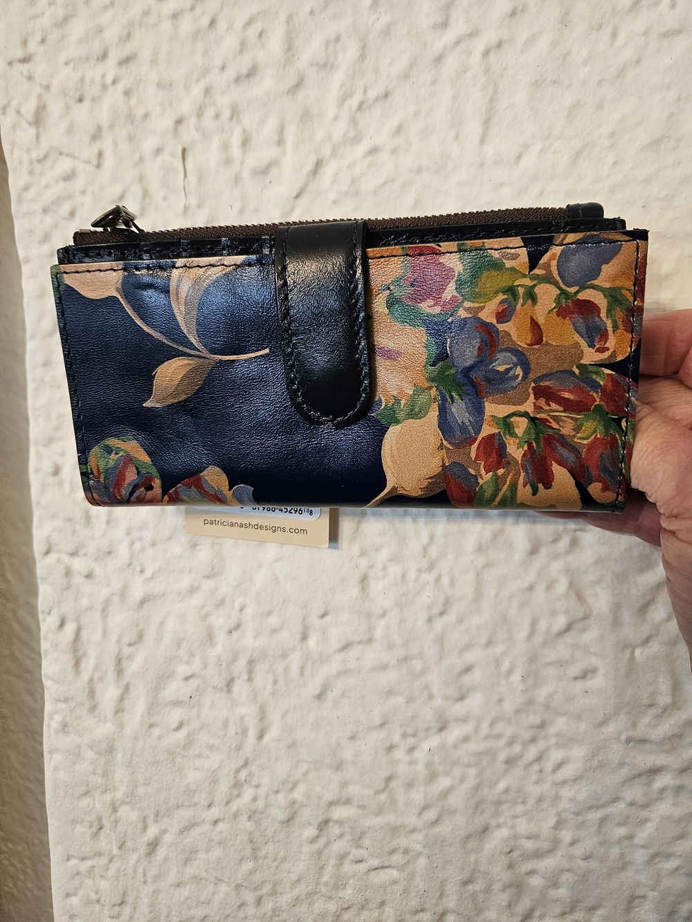 Patricia Nash Navy Floral Leather Wallet with Multicolor Bloom